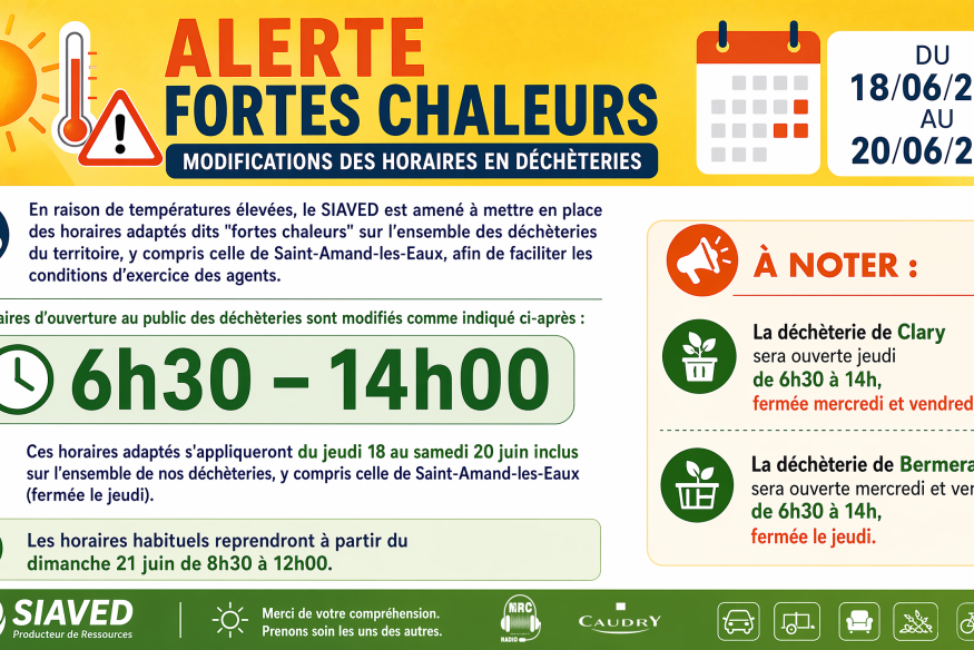 Canicule : les déchèteries du SIAVED adaptent leurs horaires dès jeudi