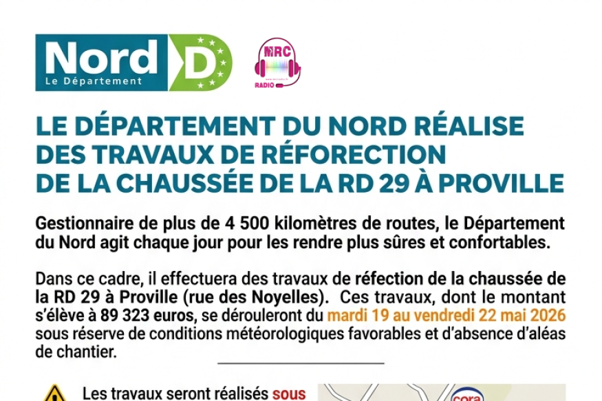 Proville : la rue des Noyelles en travaux du 19 au 22 mai