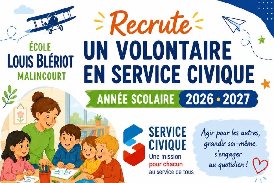 Malincourt : L’école Louis Blériot recrute un volontaire en Service Civique pour la rentrée