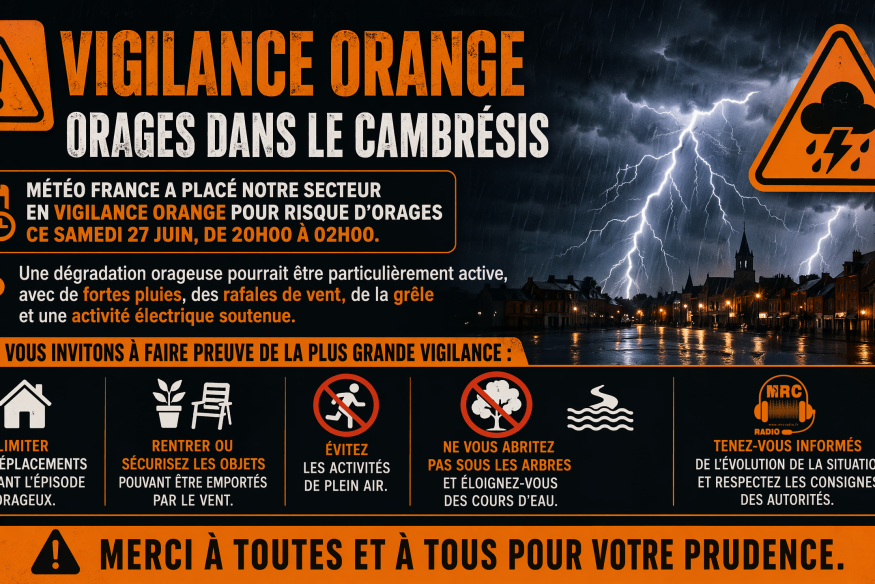 Météo : le Cambrésis placé en vigilance orange aux orages ce samedi soir