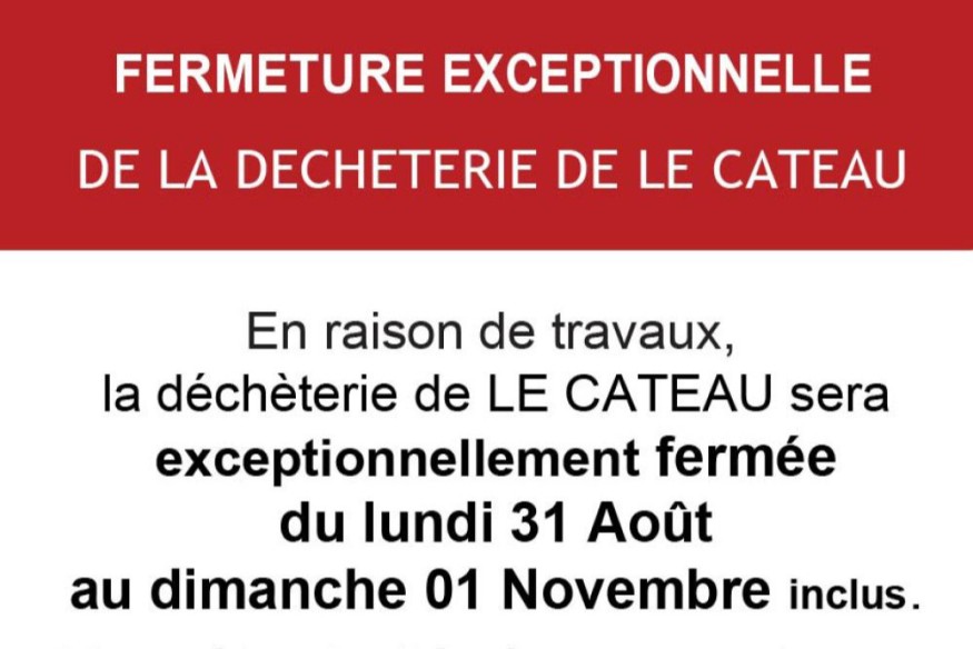 Le Cateau-Cambrésis : fermeture exceptionnelle de la déchèterie pour travaux dès le 31 août 2026